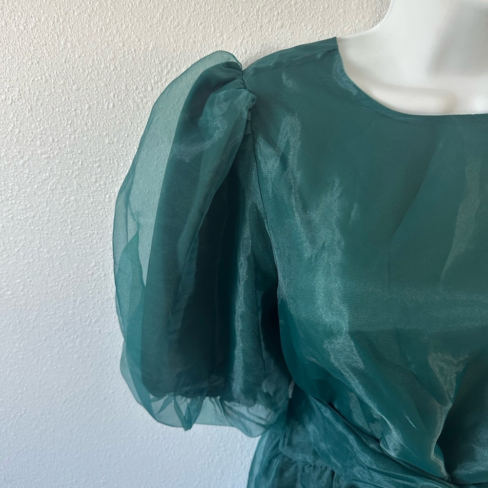 NWT Sugarlips Elegant Green Puff Sleeve Dress - Picture 2 of 8